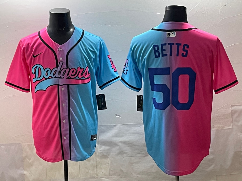 Men's Los Angeles Dodgers Mookie Betts #50 Pink/Blue Jersey